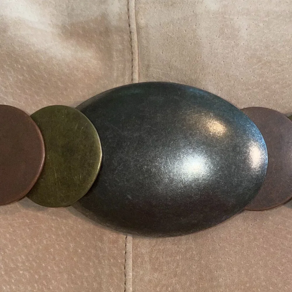 Vintage-Inspired Stretch Disc Belt Mixed Metal-tone Elastic Statement Belt